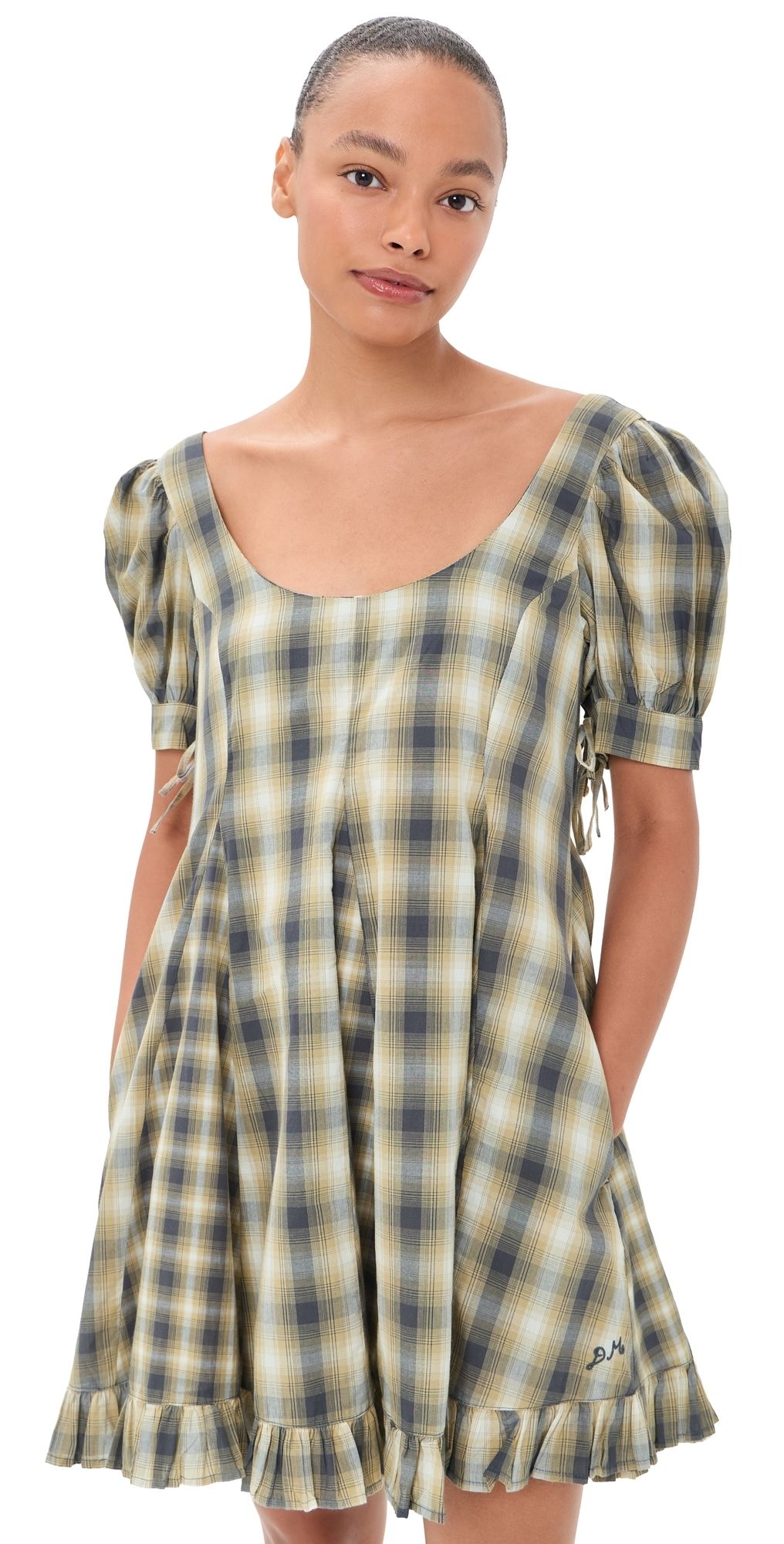 Damson Madder Sabina Check Mini Godet Dress Cardamon 6
