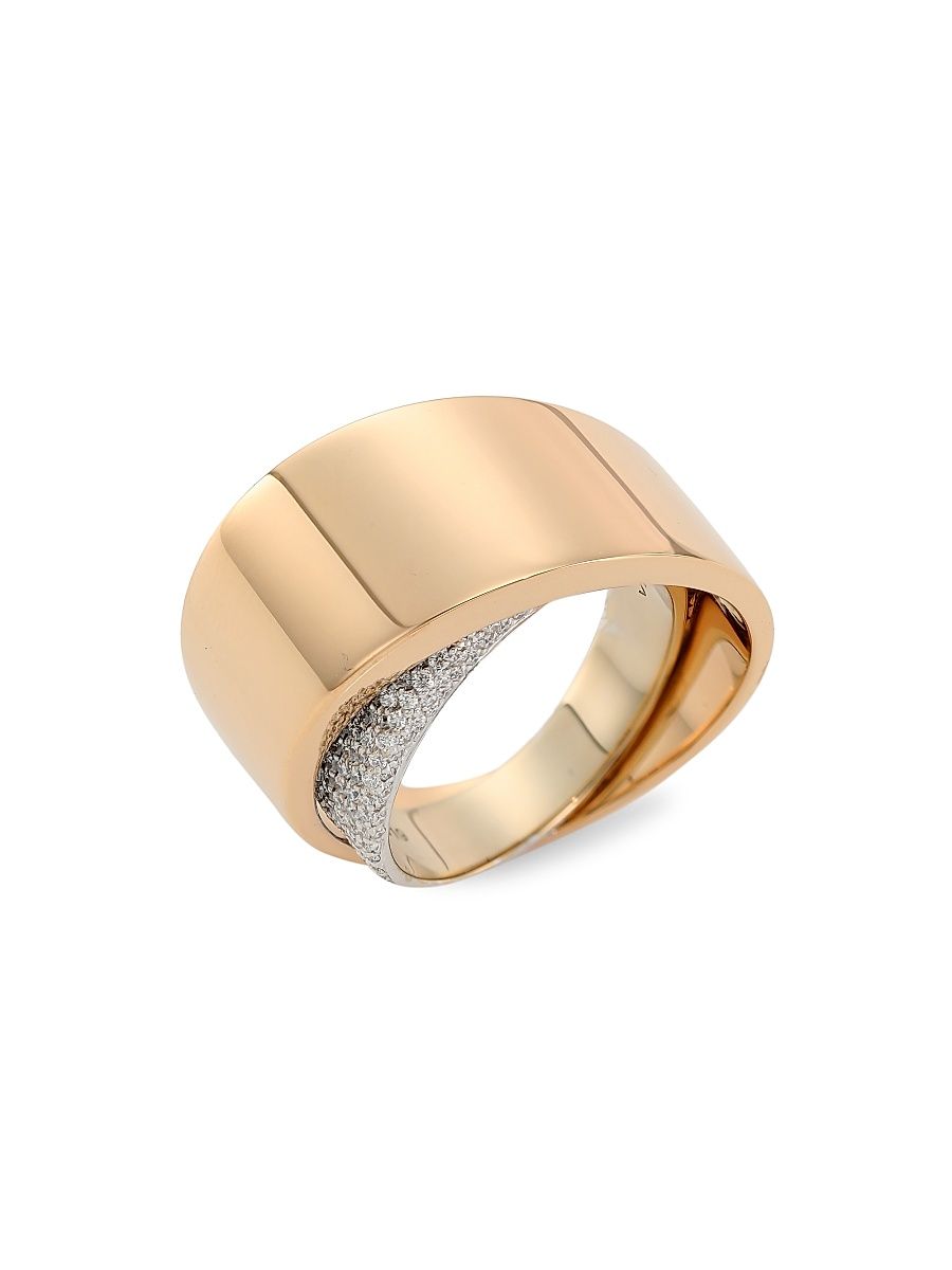 Women's Tourbillon Two-Tone 18K Gold & Diamond Midi Ring - Rose Gold - Size 6.25