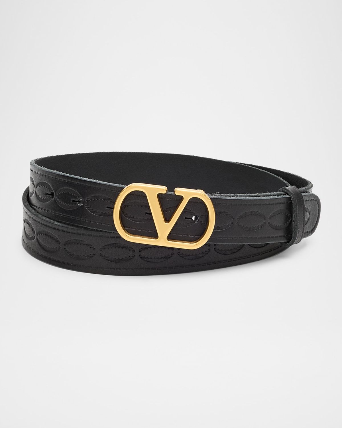 Men & apos;s Leather V Logo Buckle Belt