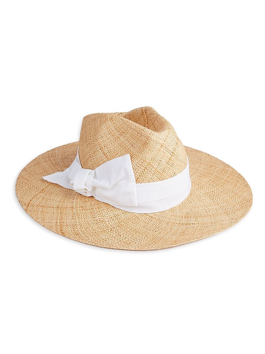 Women's Ribbon-Trimmed Wide-Brim Straw Hat - Natural White - Size Large