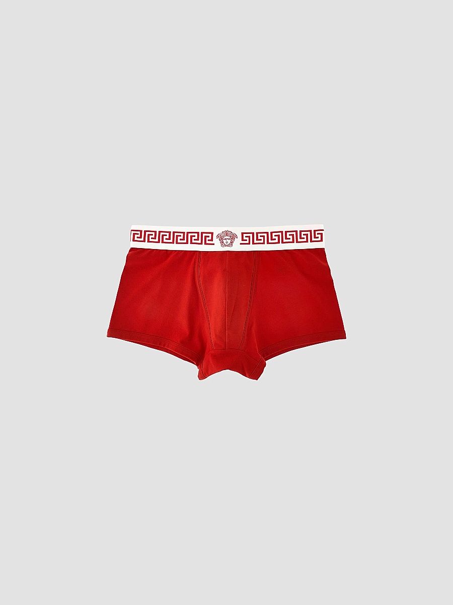 Men's Medusa Head Greco-Trim Jersey Trunk Brief - Rosso Bianco Rosso - Size XL