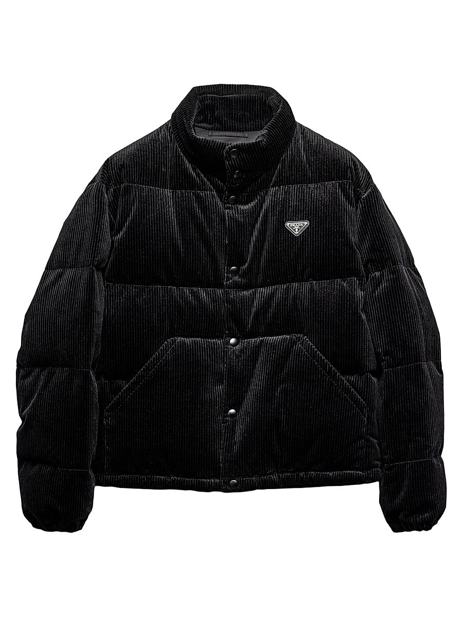 Men's Cropped Corduroy Down Jacket - Black - Size Medium