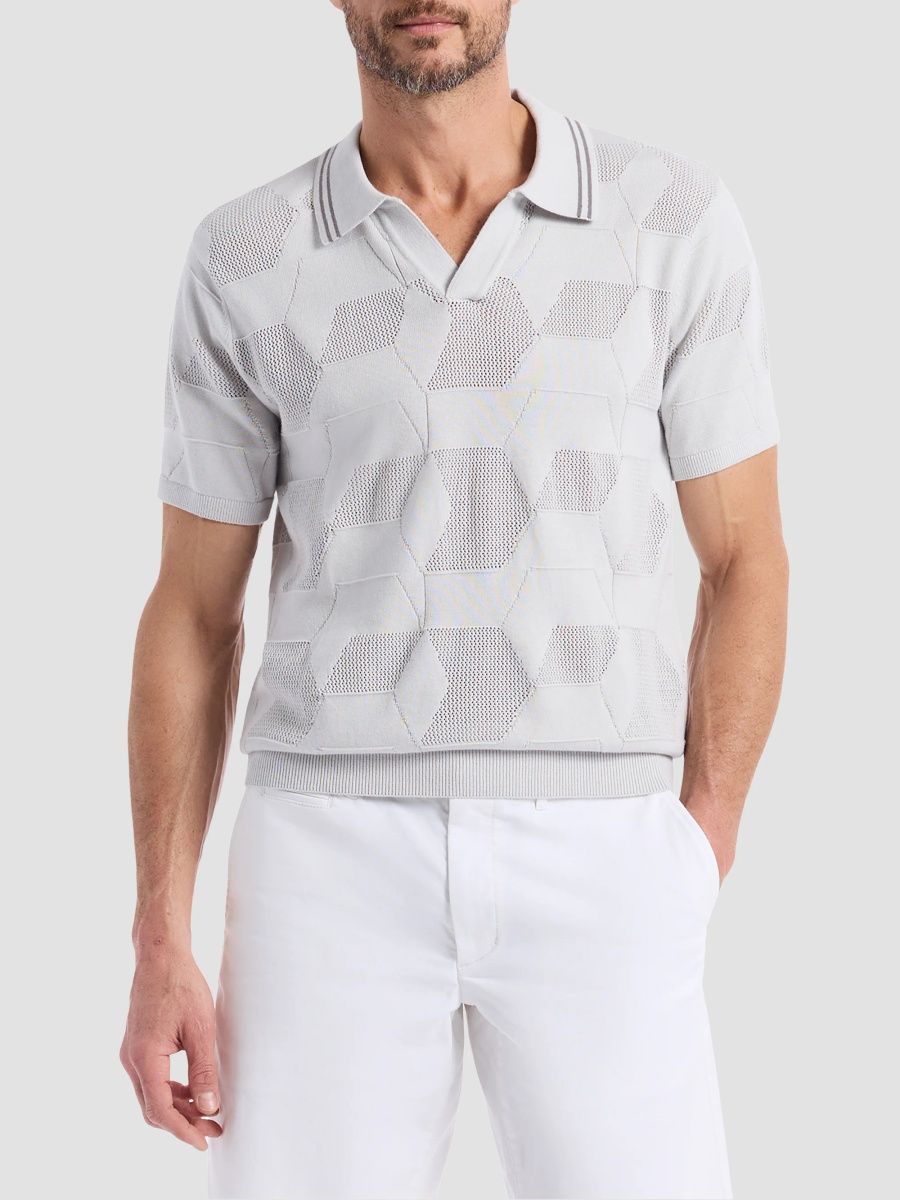 Robert Graham Men's Marcross Knit Polo Shirt - Light Grey - Size XXL