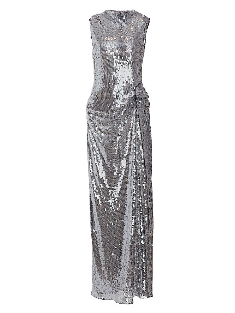 Women's Sequined Draped Column Gown - Black - Size 14