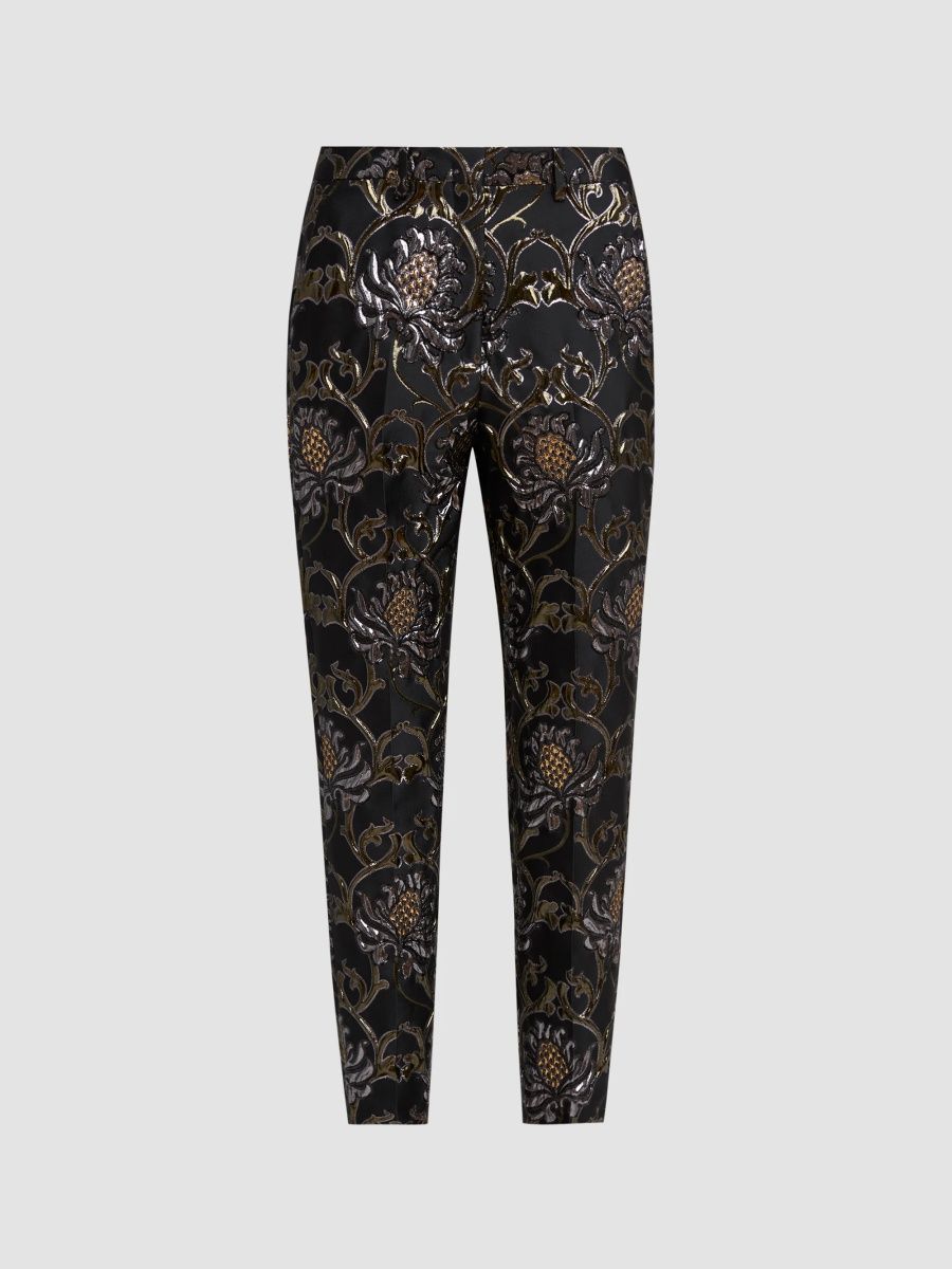 Etro Women's Metallic Jacquard Mid-Rise Slim-Leg Pants - Multicolor Black Base - Size 8