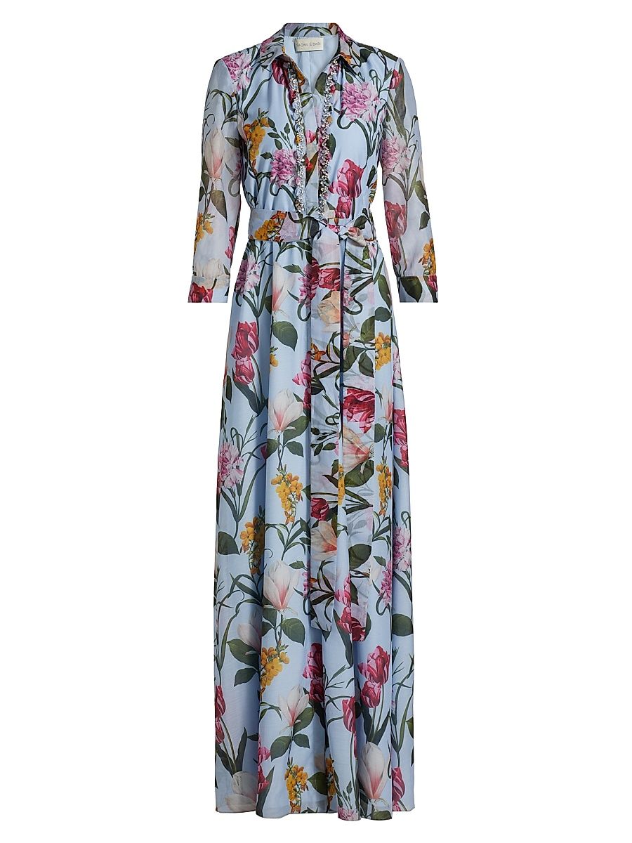 Women's Addison Floral Shirt Gown - Glacial Blue Blossoms - Size 4
