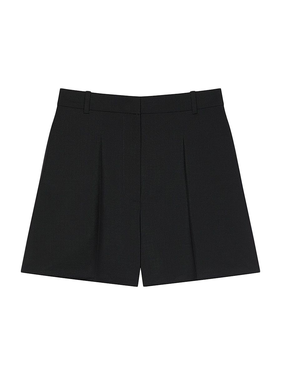 Women's Pleated Back Shorts in Wool and Mohair - Black - Size 2
