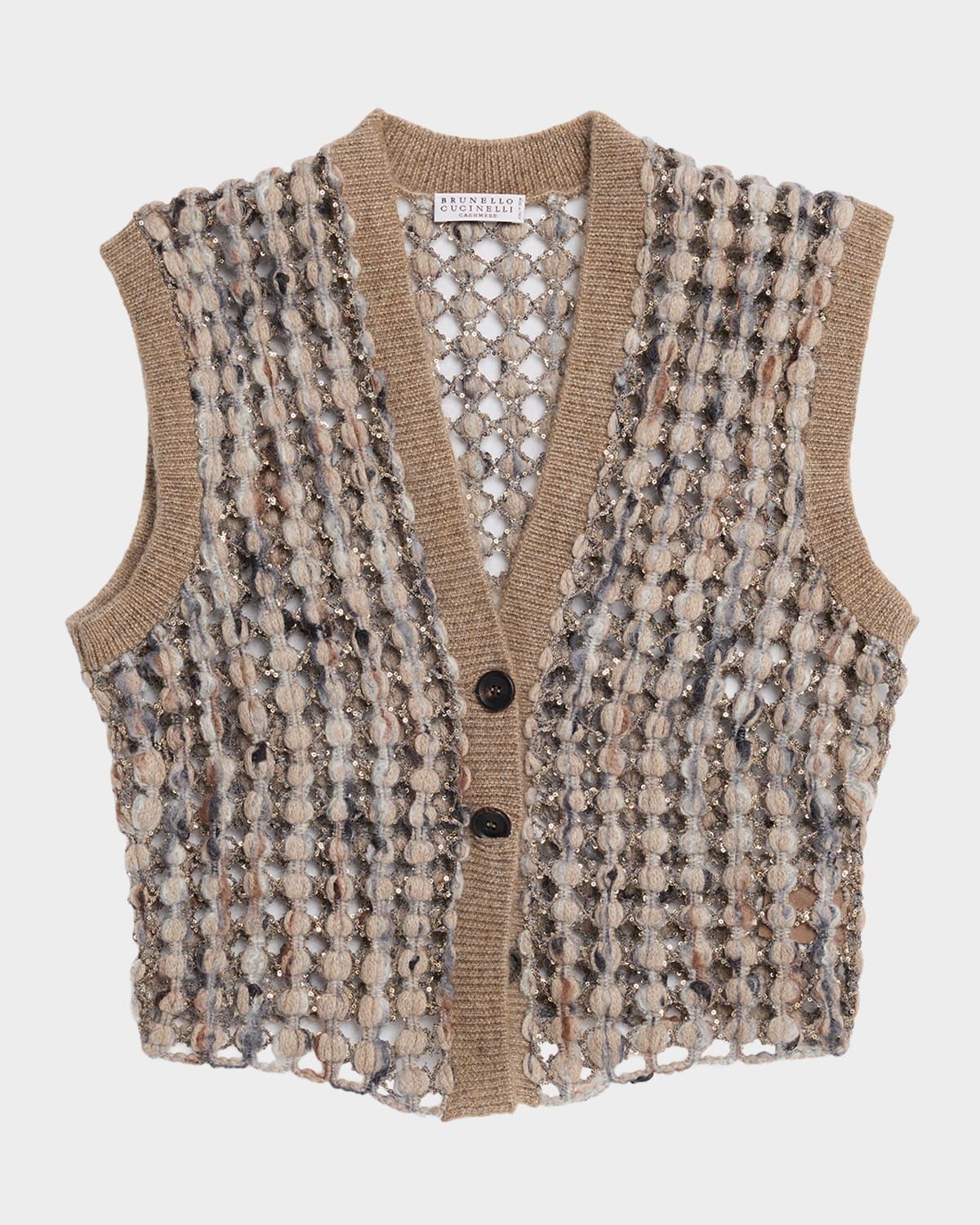 Shimmering Wool-Cashmere Open Knit Crop Vest