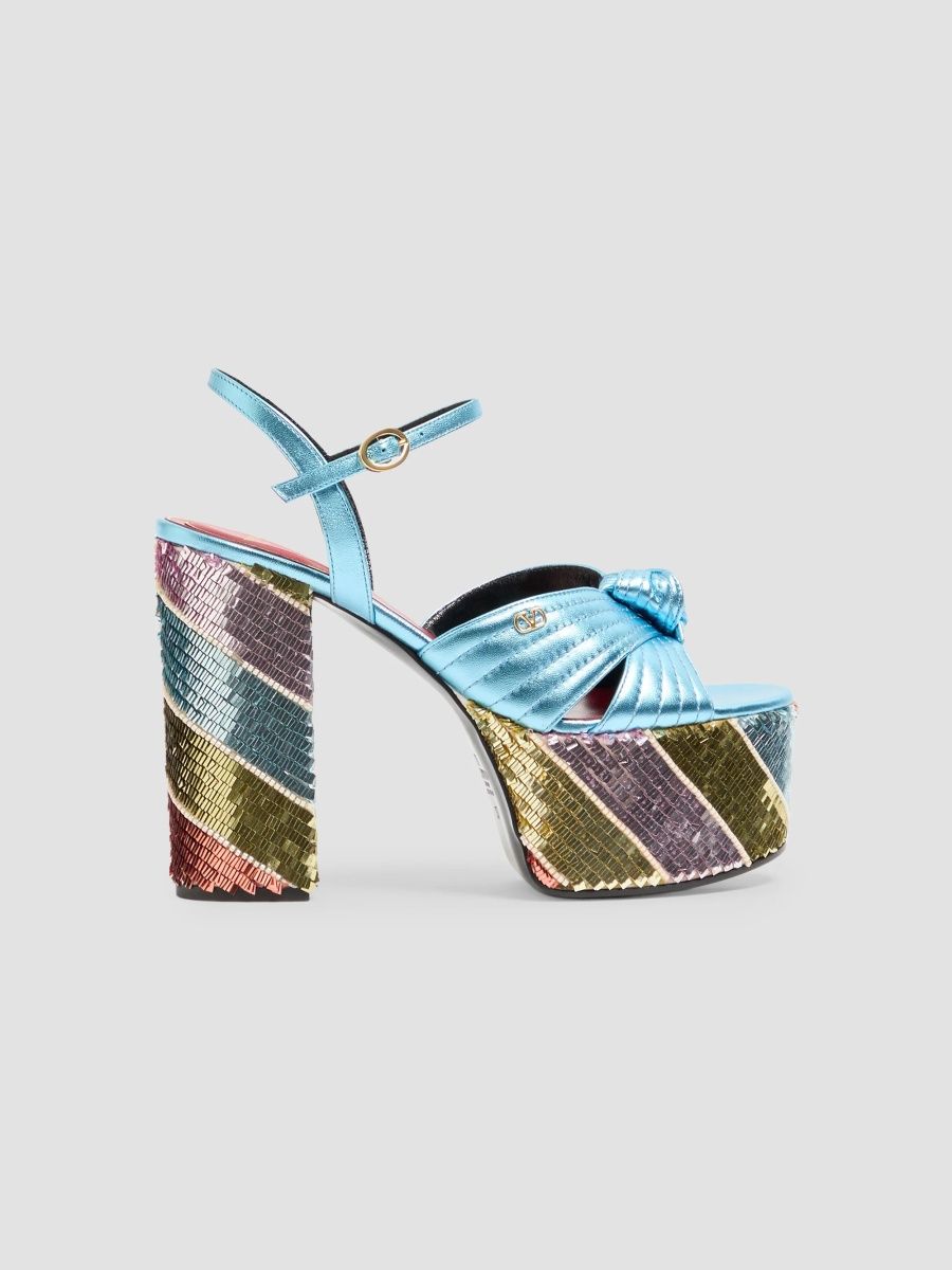 Valentino Women's Crasher 125MM Platform Sandal in Laminated Nappa and Sequin Embroidery - Multicolored - Size 12