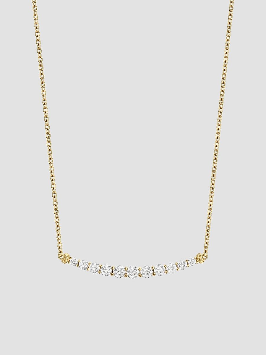 Women's Petite Pavé Tapered Bar Necklace in 18K Yellow Gold - Diamond - Size 16
