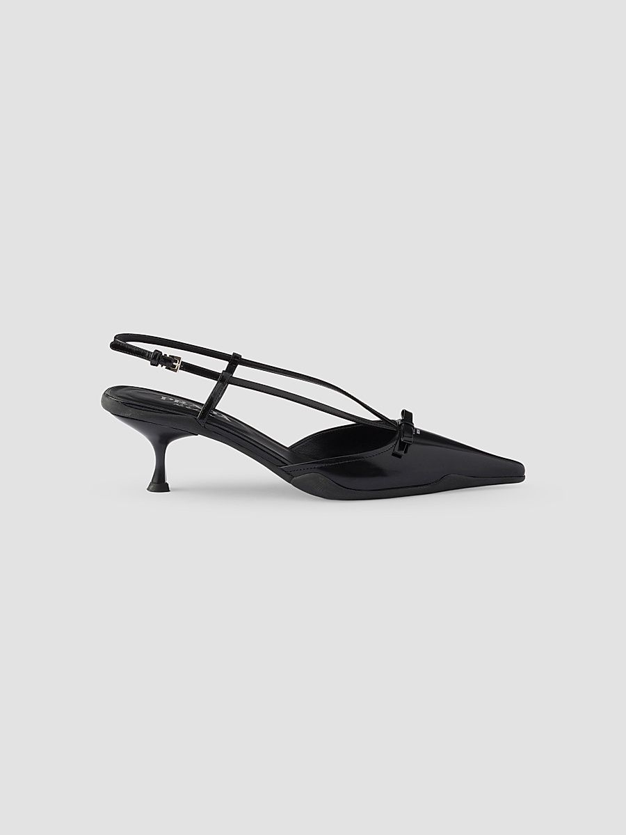 Women's Brushed Leather Slingback Pumps - Black - Size 11