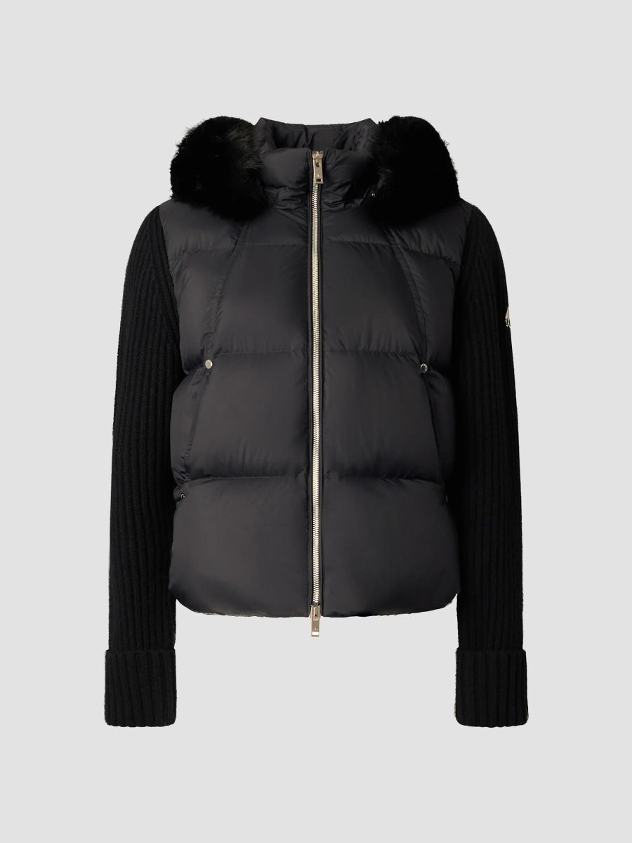 Moose Knuckles Women's Mixed-Media Faux Fur-Trim Hooded Down Jacket - Black - Size XL