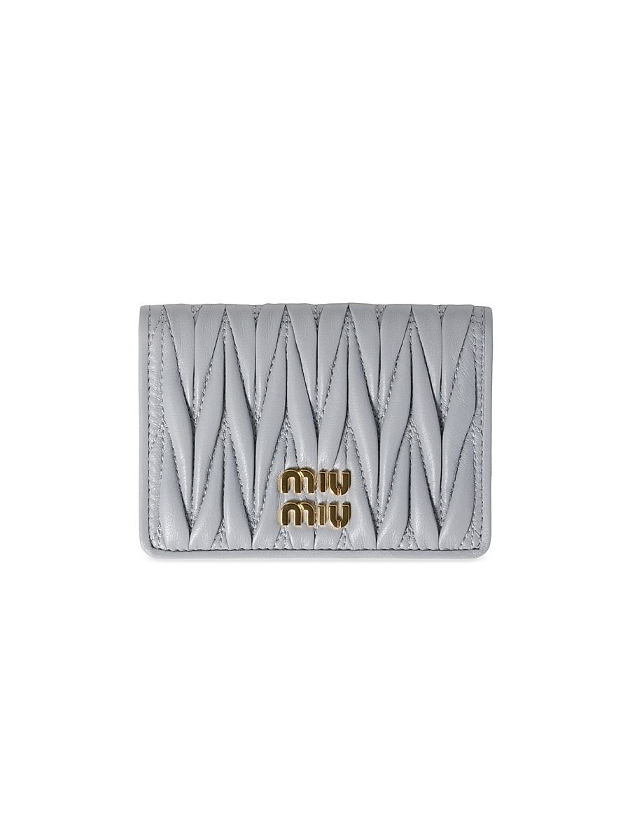 Women's Matelassé Nappa Leather Card Holder - Grey