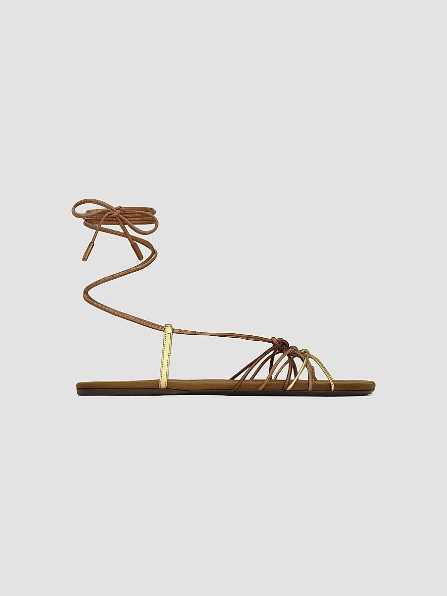 Saint Laurent Women's Babylone Sandals in Smooth and Metallic Leather - Macadamia - Size 5