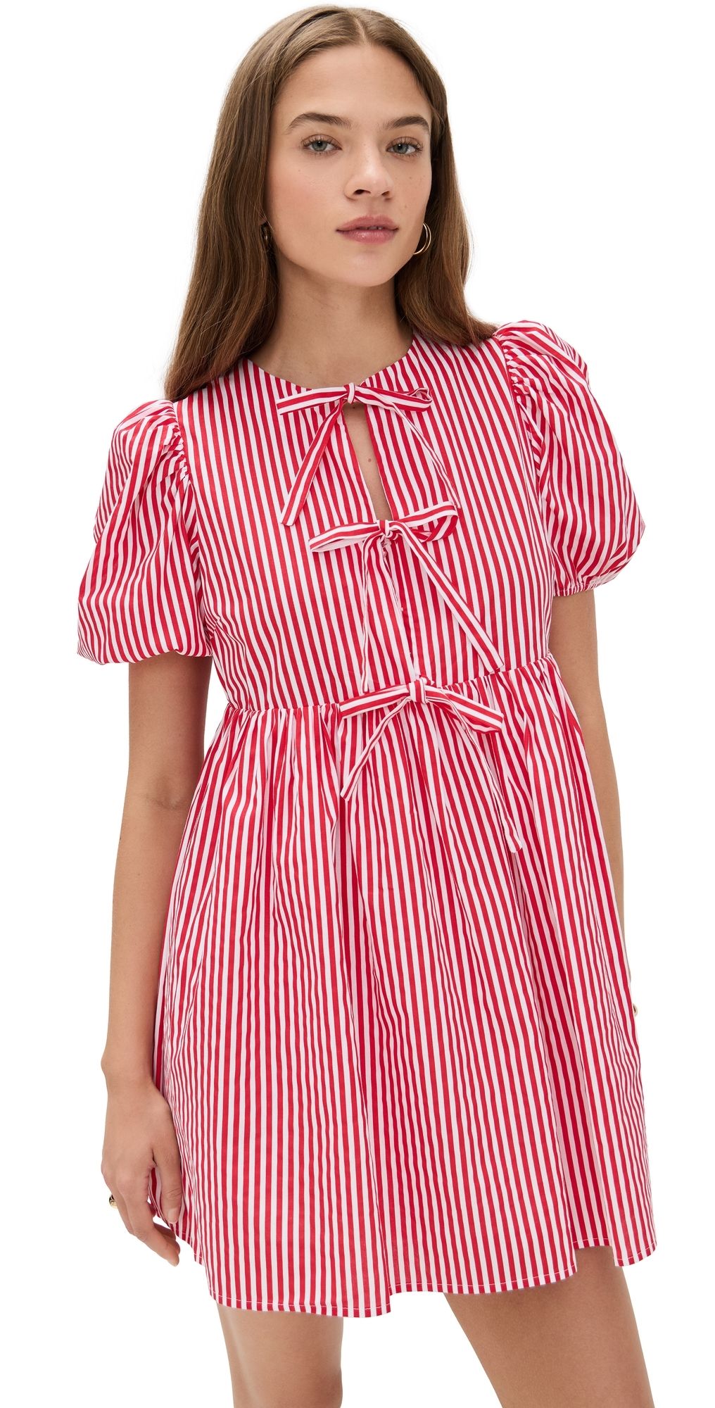 English Factory Stripe Sleeveless Bow Dress Red L