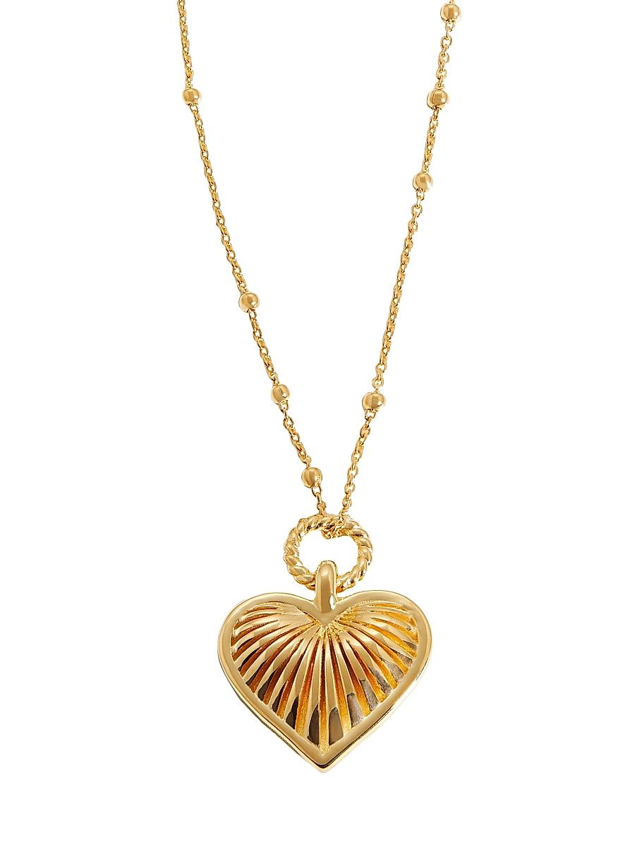 Women's 18K Gold-Plated Ridged Heart Pendant Necklace - Gold