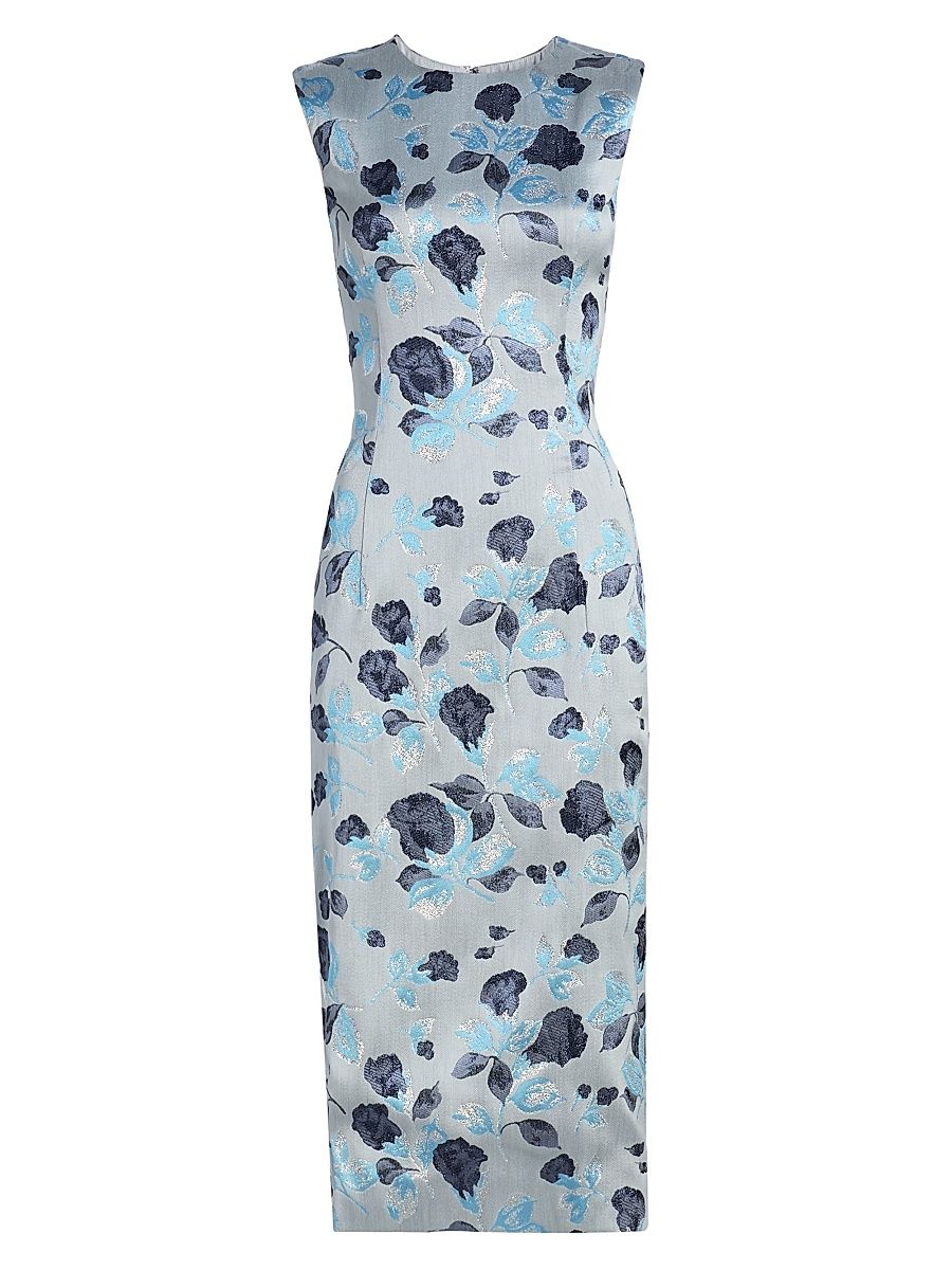 Women's Floral Jacquard Sheath Cocktail Dress - Ice Blue Multi - Size 0