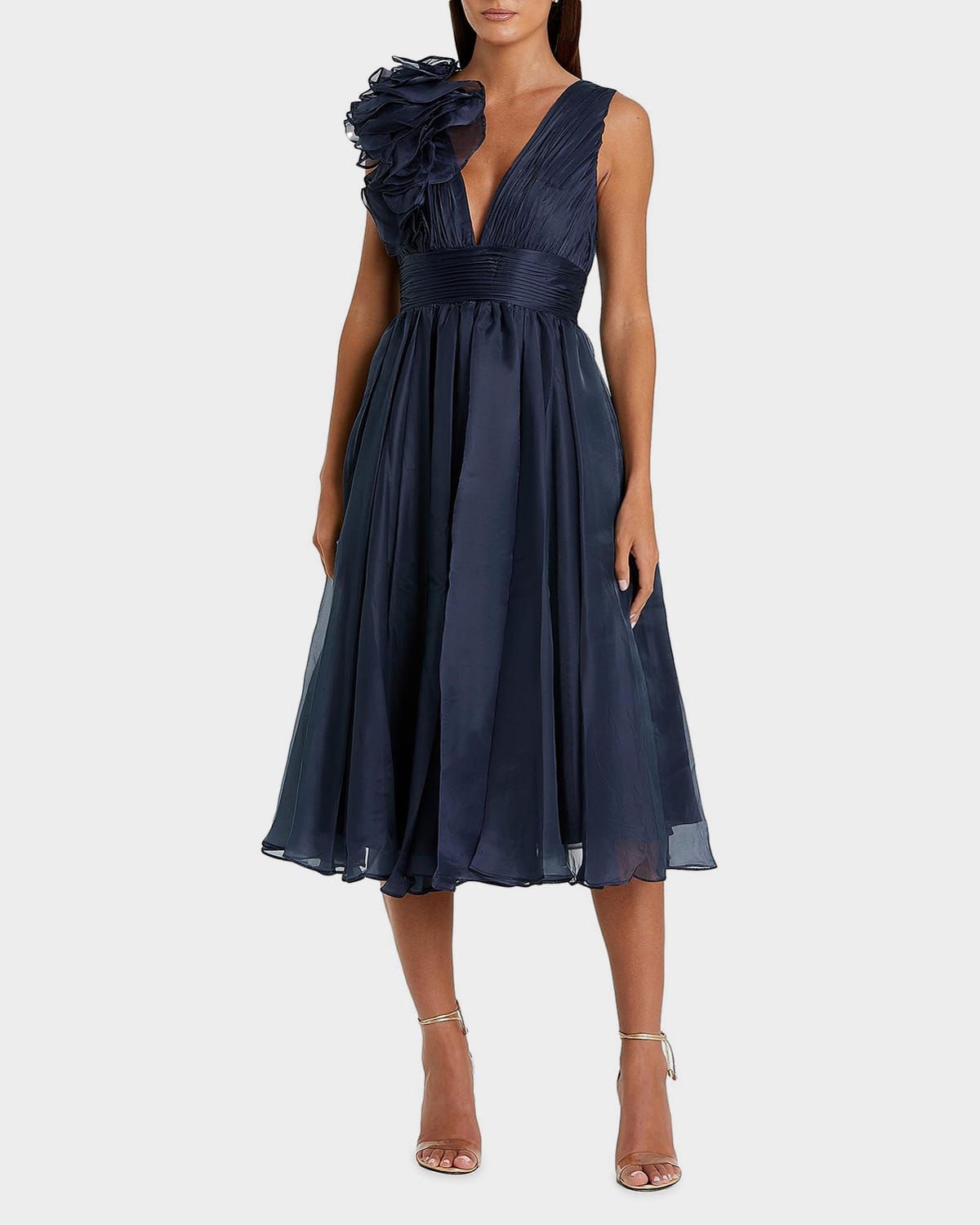 Chiffon Sleeveless Fit-and-Flare Midi Dress