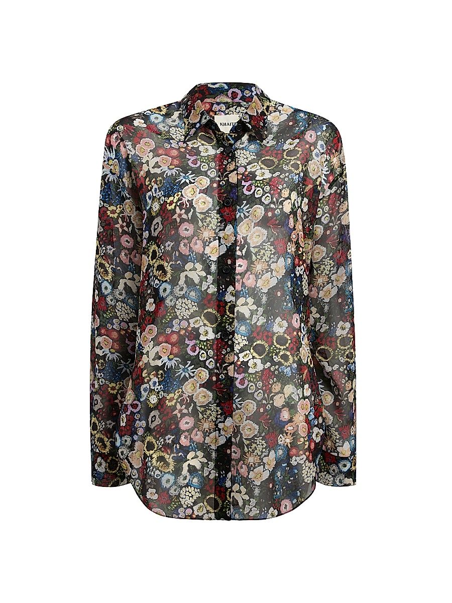 Women's Goya Floral Silk Top - Black Multi - Size XL