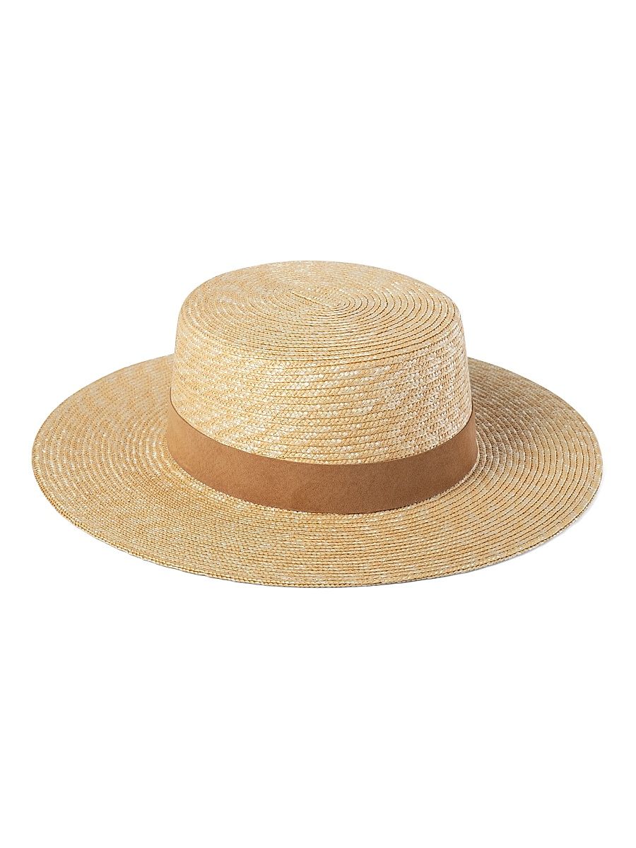Women's Spencer Boater Suede-Trim Straw Hat - Natural - Size Small