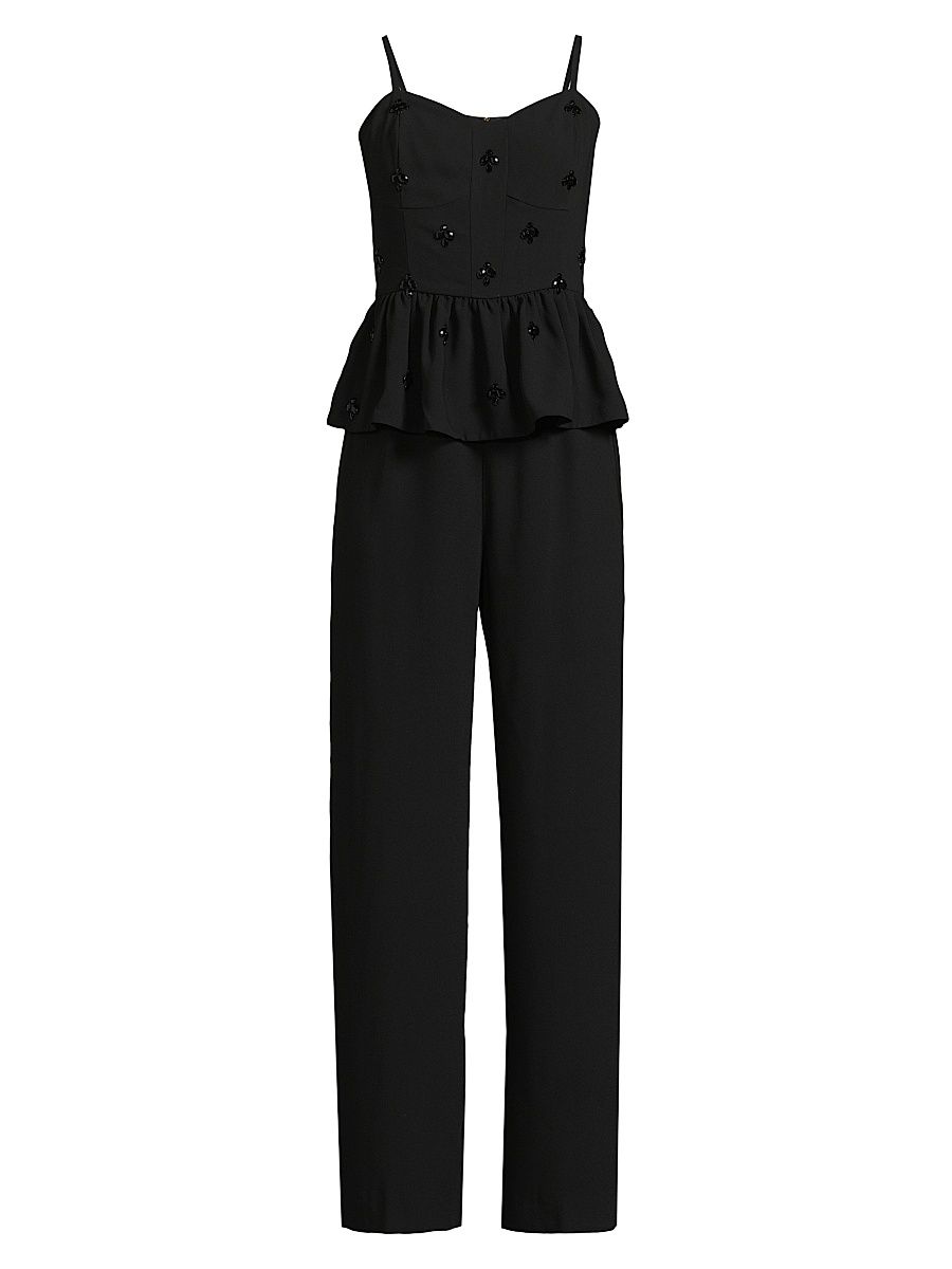 Women's Luella Embellished Peplum Jumpsuit - Noir - Size 12