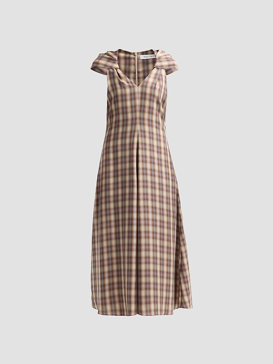 Women's Plaid Twist Cap Sleeve Midi Dress - Grey Plaid - Size 0