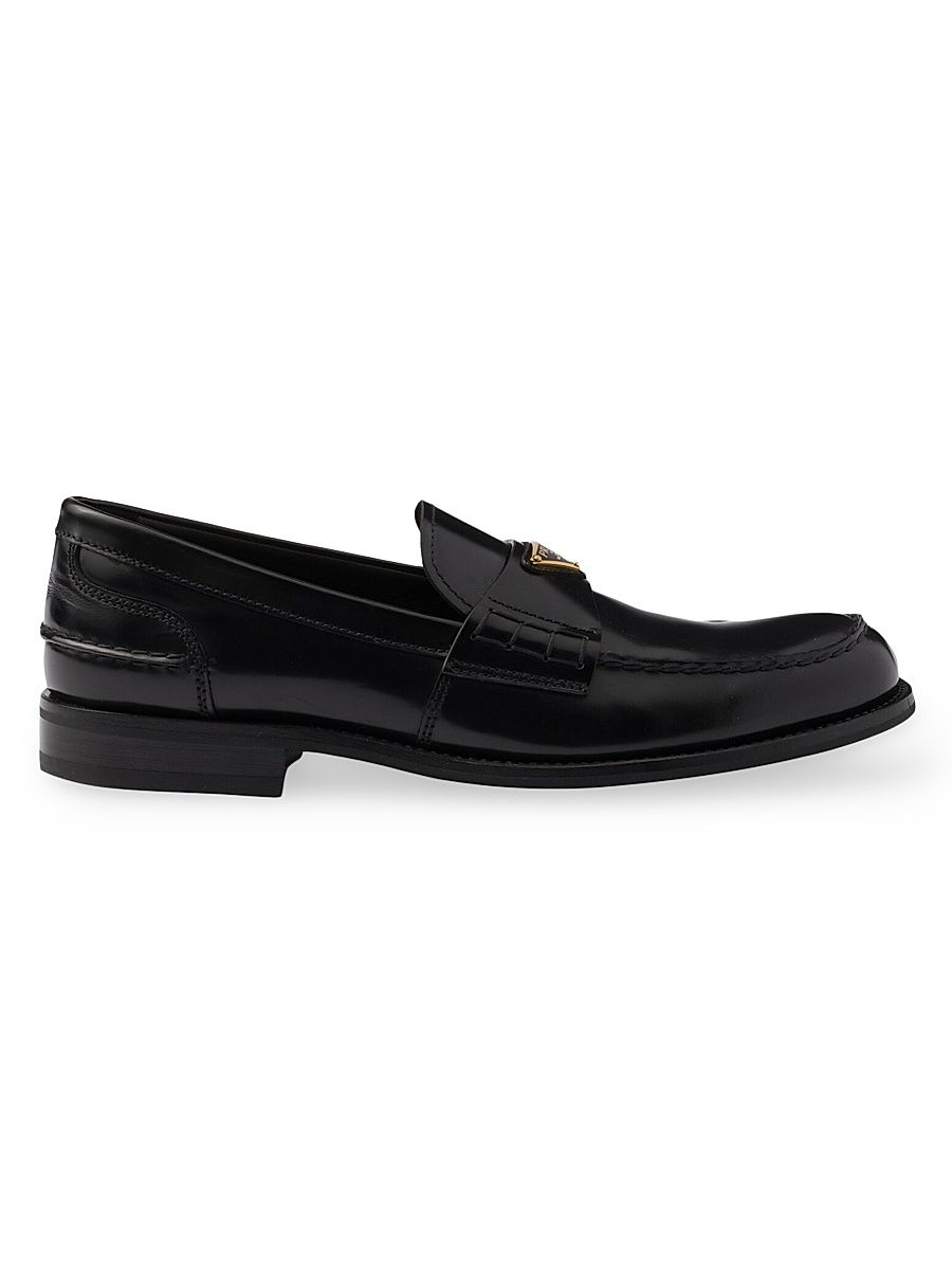 Men's Brushed Leather Loafers - Black - Size 13