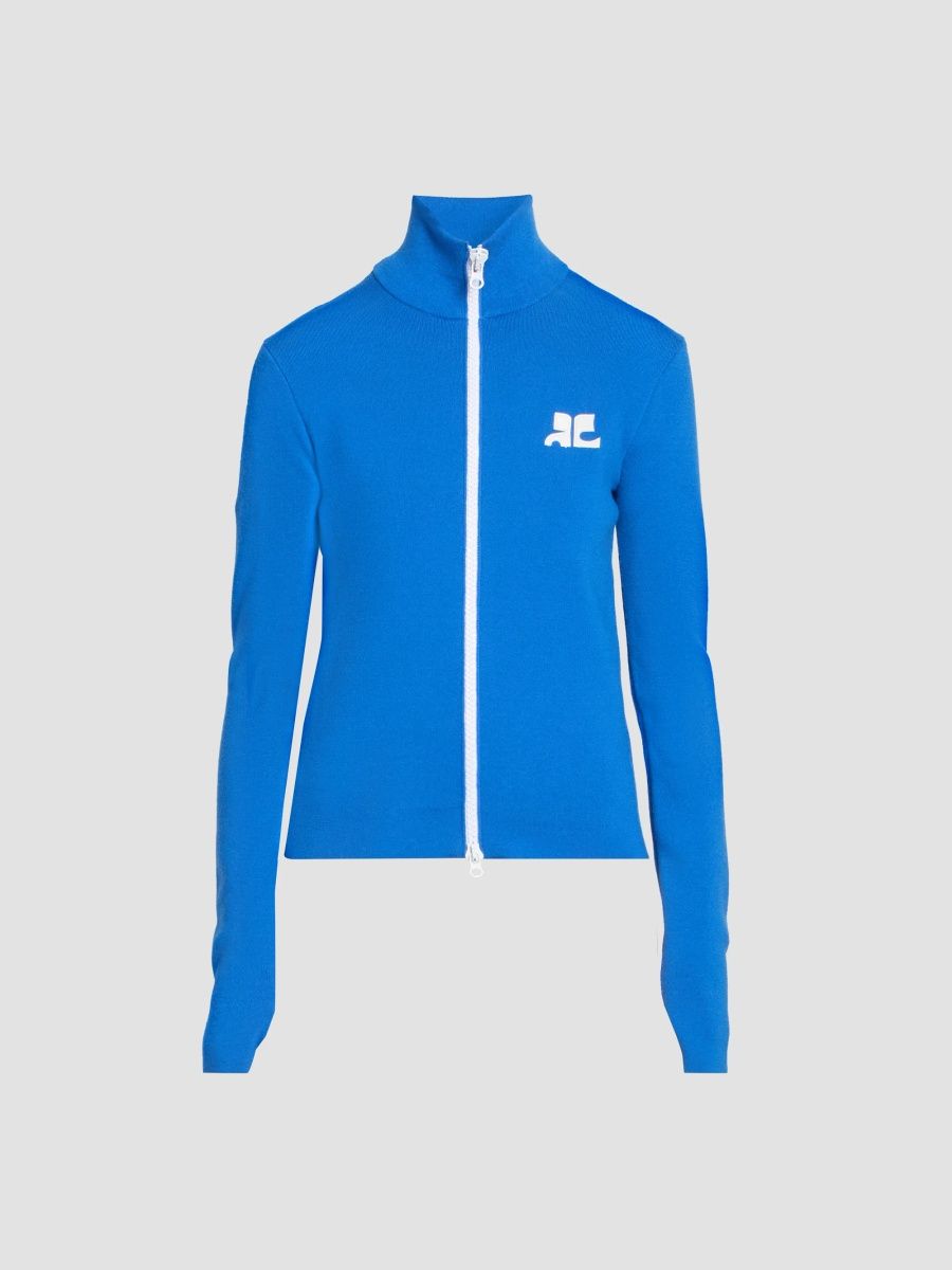 Courreges Women's Merino Wool Zip-Front Cardigan - Blue - Size Medium