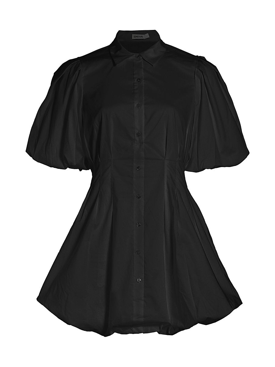 Women's Cleo Puff-Sleeve Pintuck Minidress - Black - Size 8