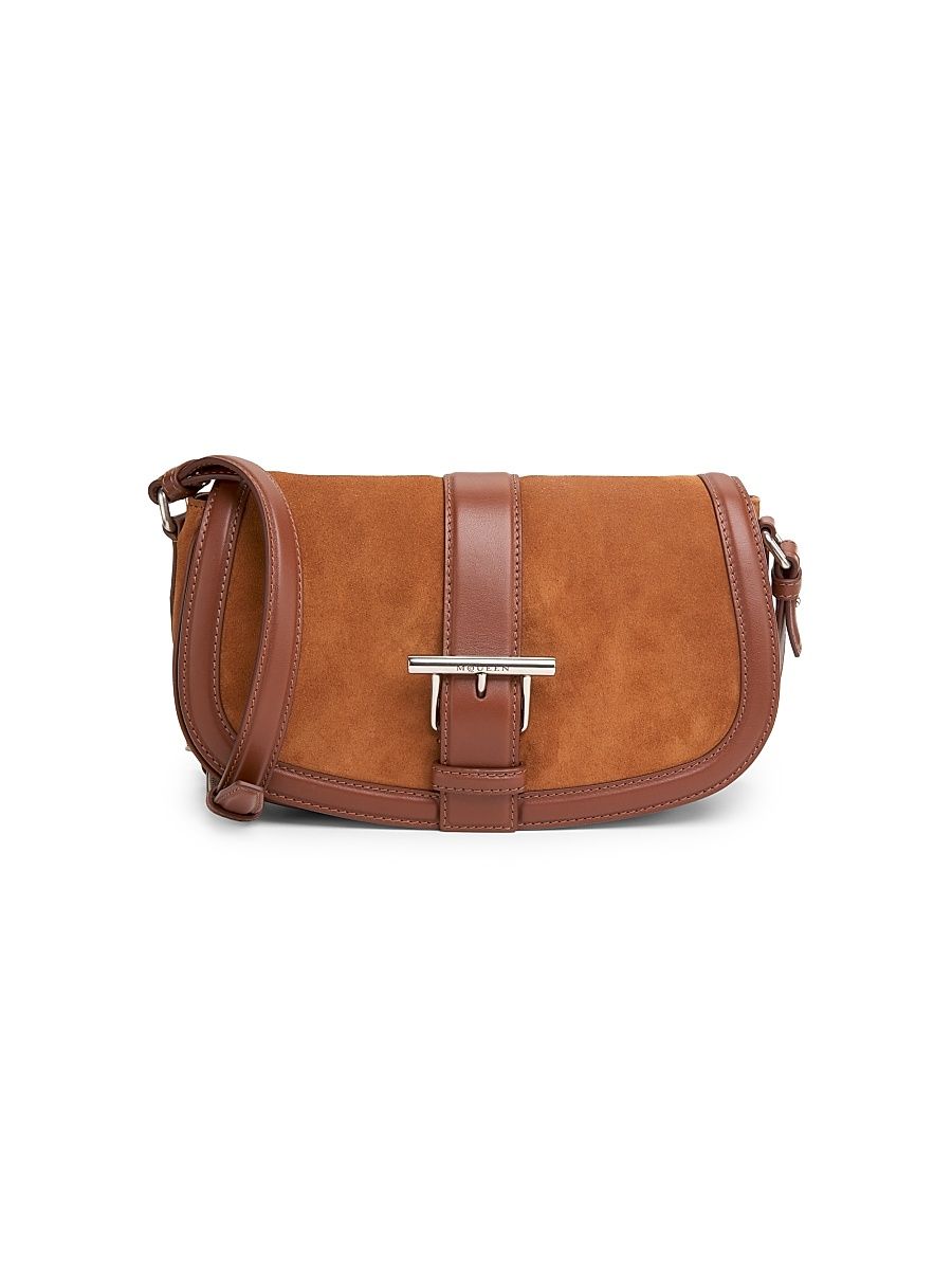 Women's T-Bar Suede Satchel - Dark Brown Silver
