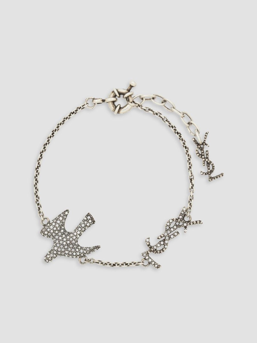 Saint Laurent Women's Cassandre Dove Bracelet in Zircon - Crystal And Palladium - Size Large
