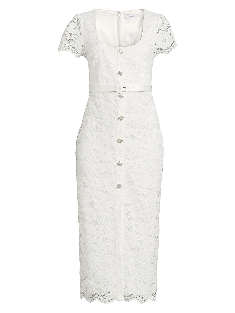 Women's Drop 7 Dilana Guipure Lace Midi-Dress - White - Size 12