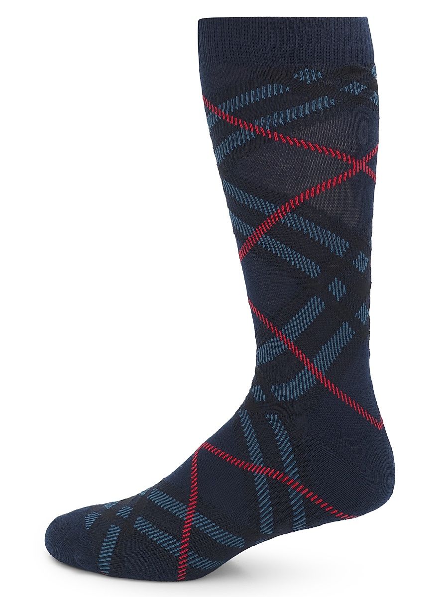 Men's Check Cotton-Blend Socks - Bugle Blue - Size XL