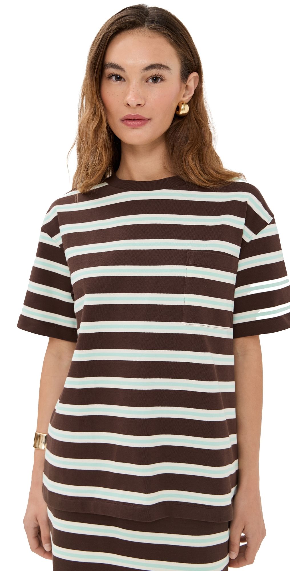LE BOP Caroline Striped Tee Ivory/Khaki/Black XL