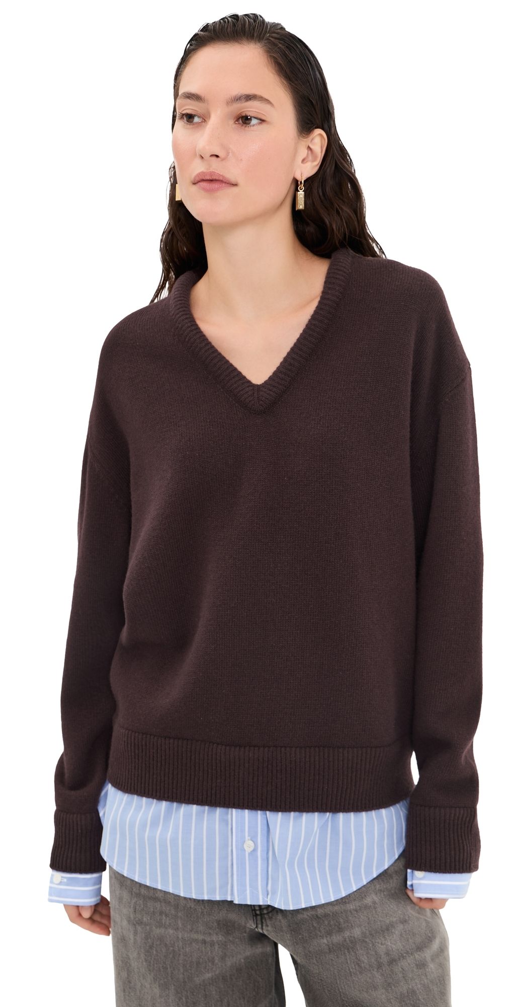 Acne Studios V Neck Pullover Wool Sweater Dark Brown XS