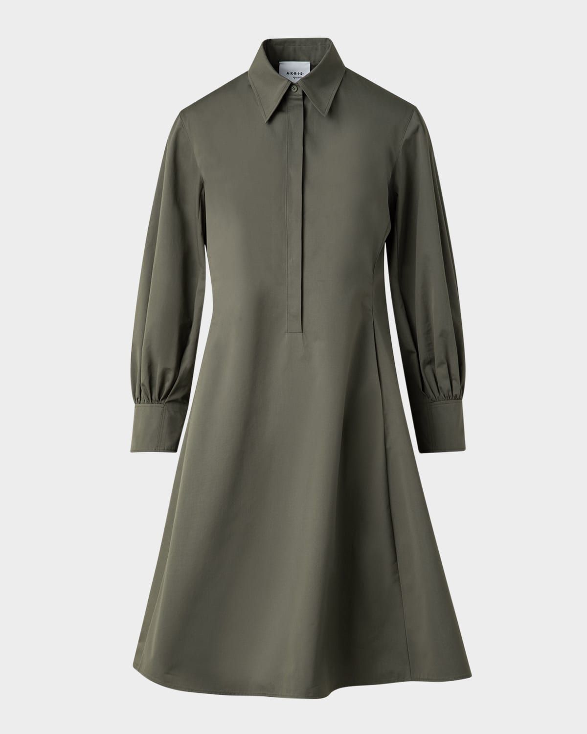 Long-Sleeve Heavy Cotton Poplin Mini Shirtdress