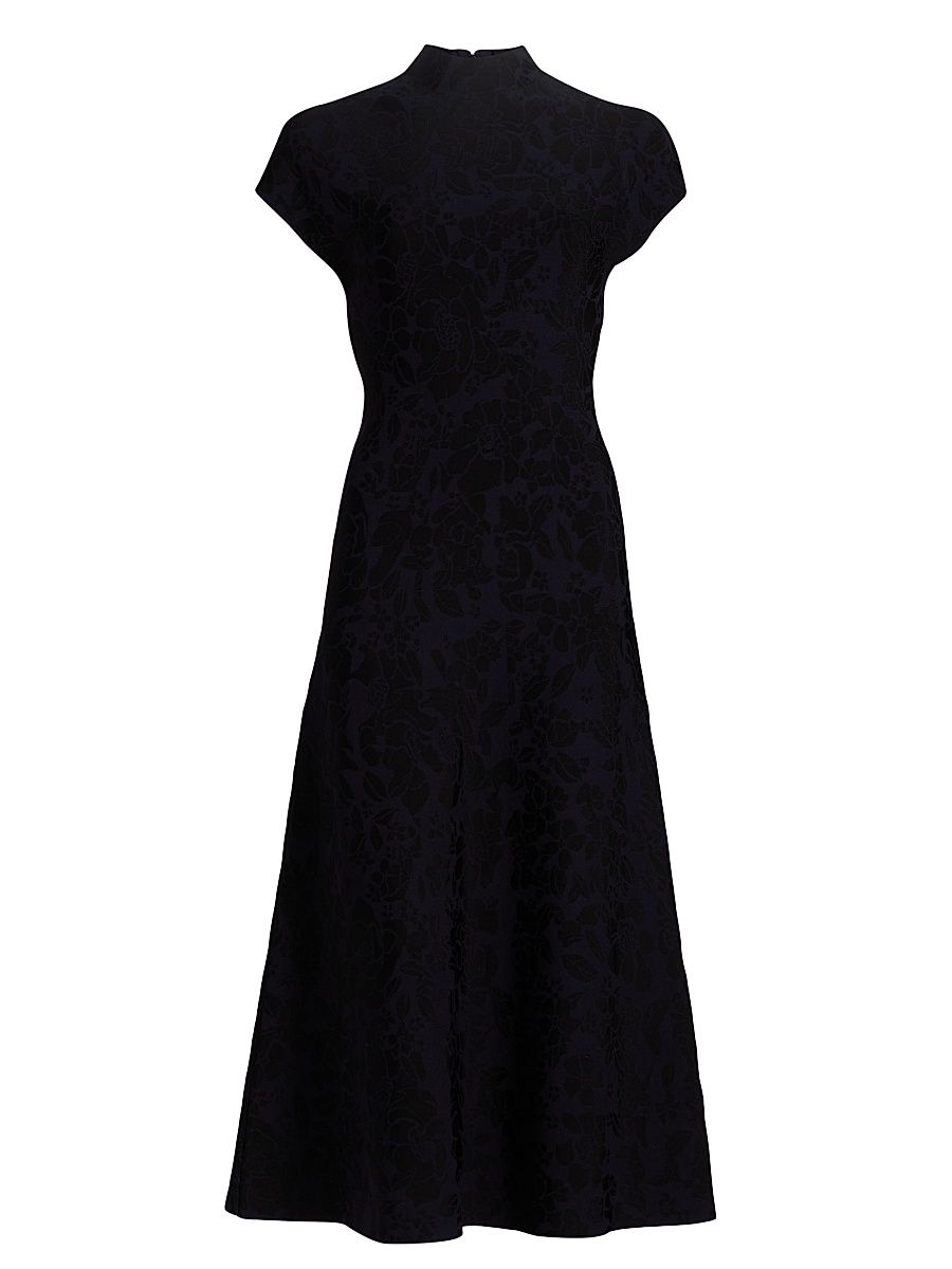 Women's Floral Jacquard Mock Turtleneck Dress - Navy Black - Size XL