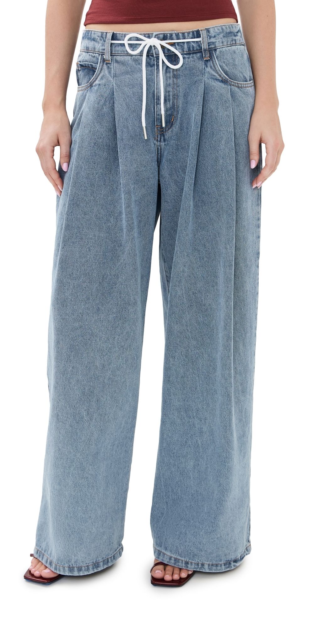 Lioness Slouched Tie Up Pants Washed Blue M