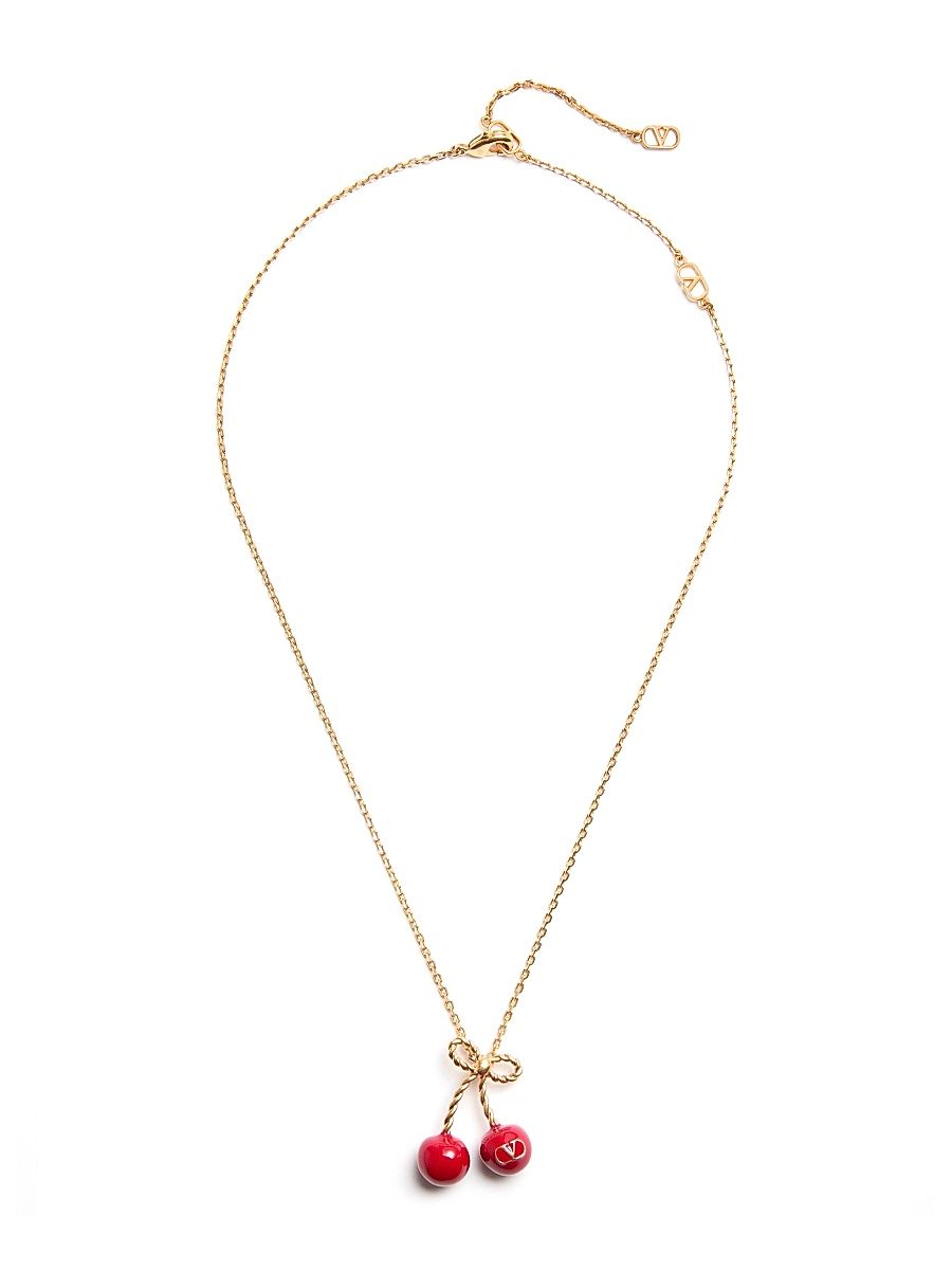 Women's Chez Metal and Enamel Necklace - Antique Brass Red