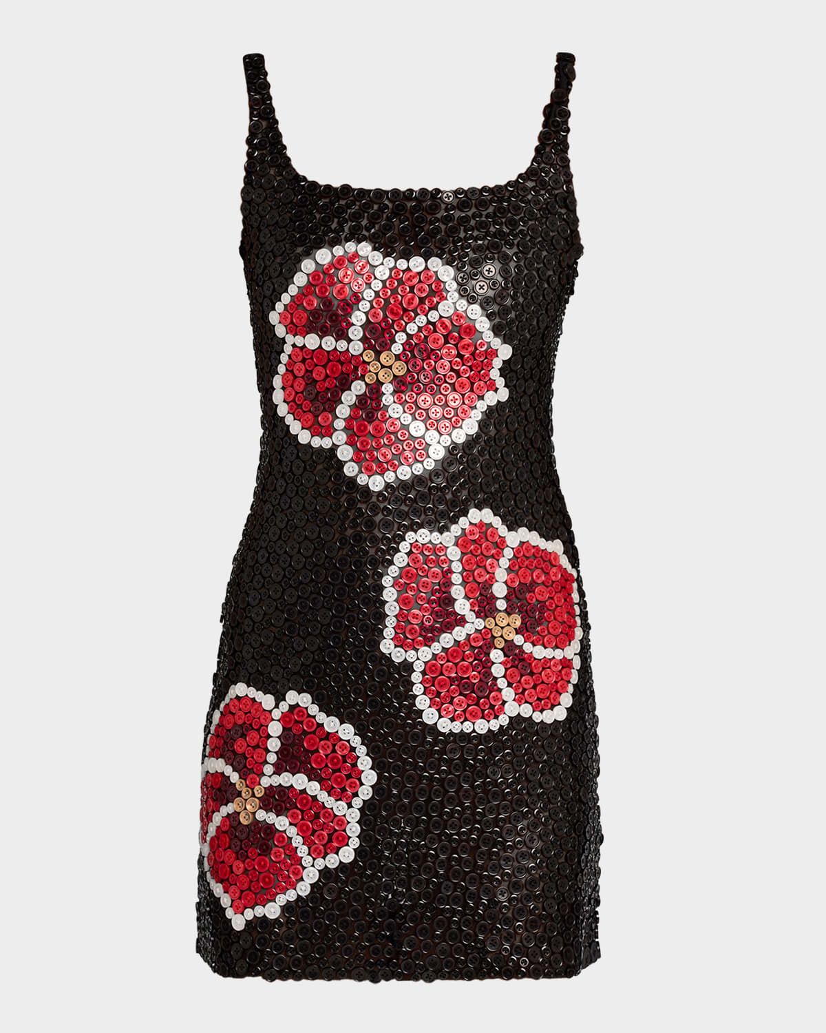 Pansy Button Appliqué Mini Dress