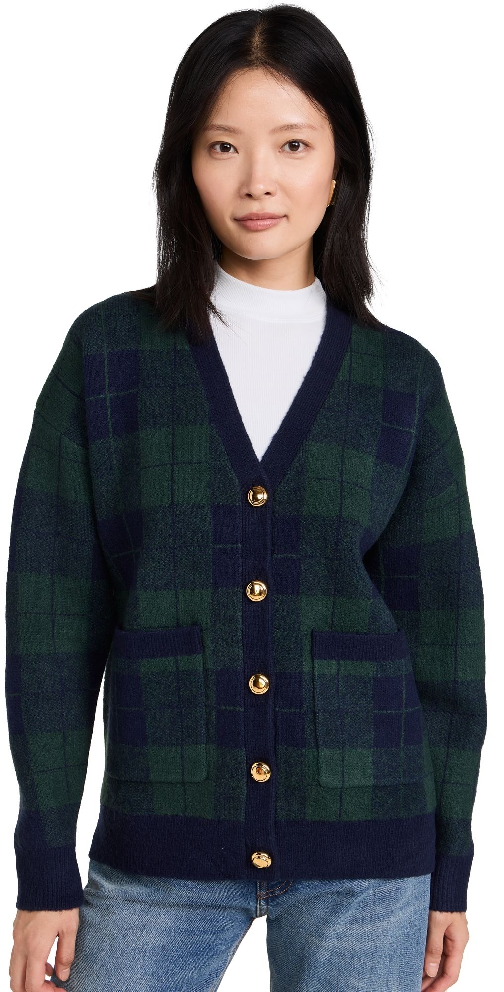 English Factory Check Cardigan Green Multi S