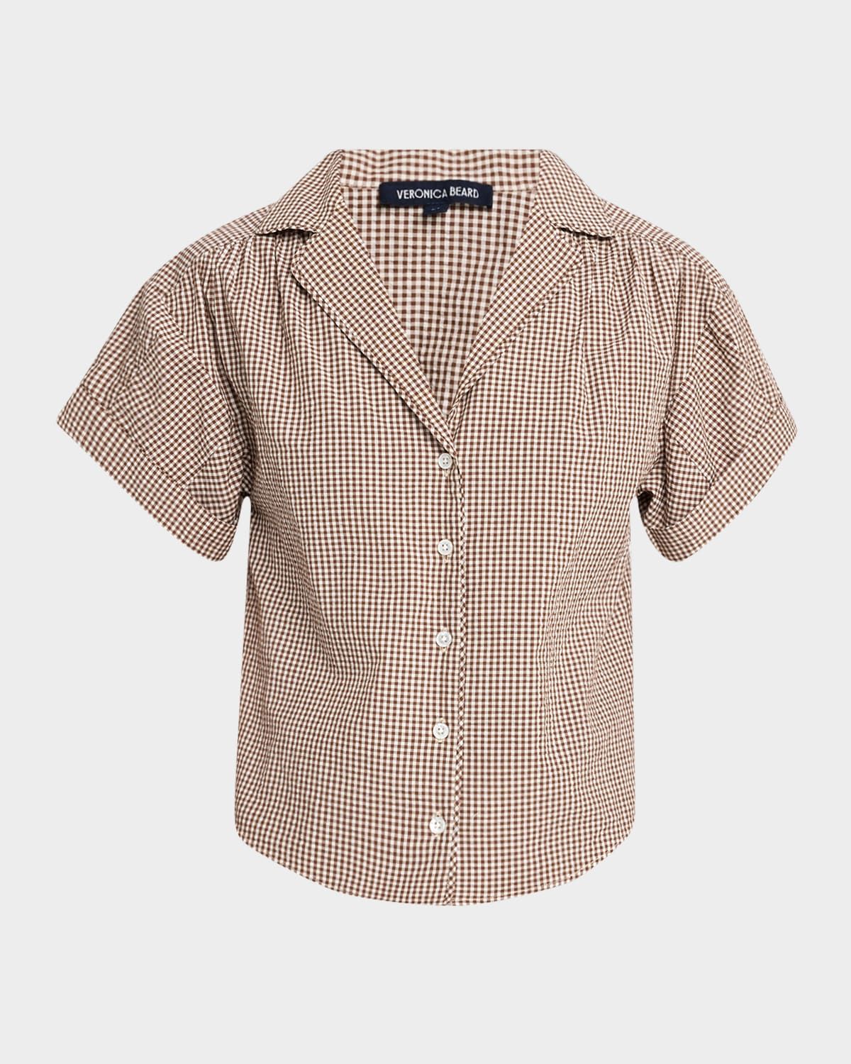 Ilene Gingham Cuff-Sleeve Top