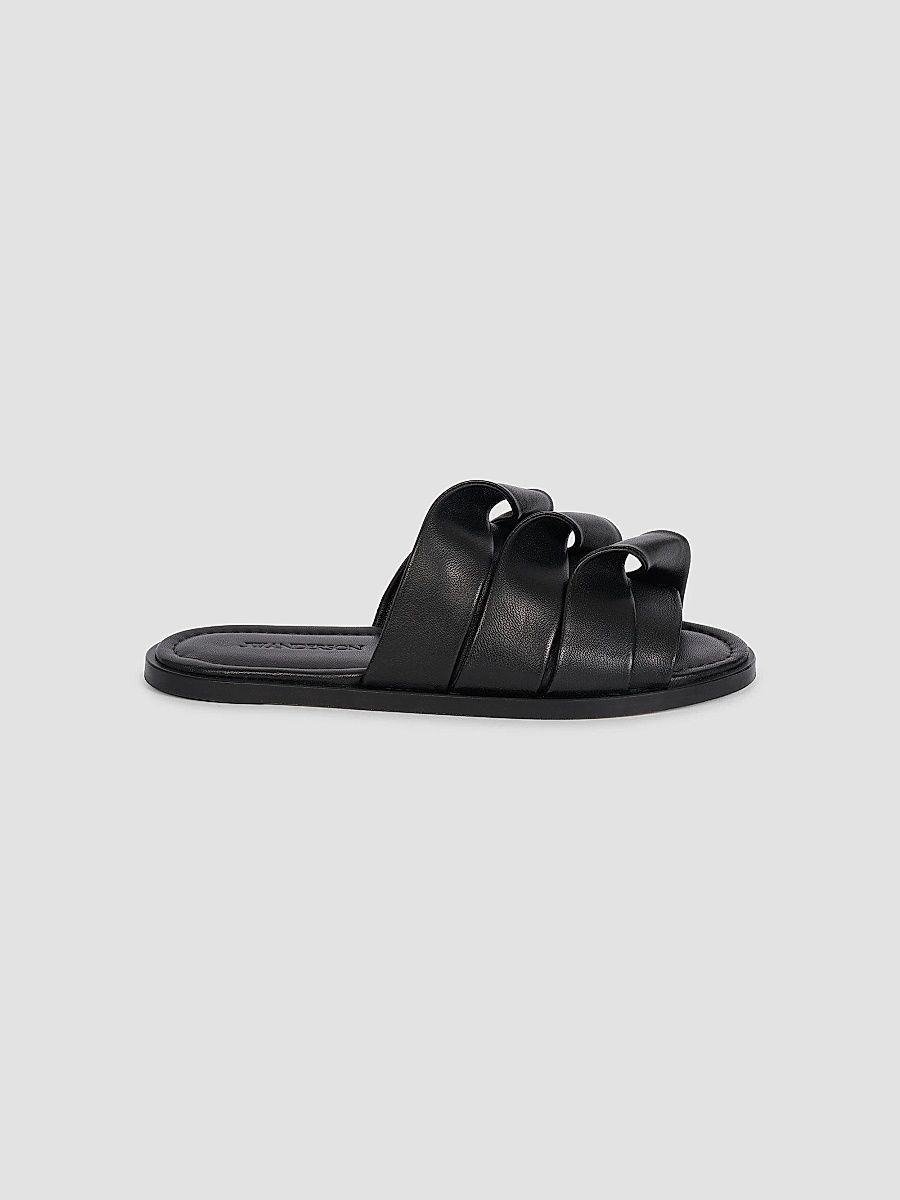 JW Anderson Women's Coil Rolled-Strap Leather Slides - Black - Size 10