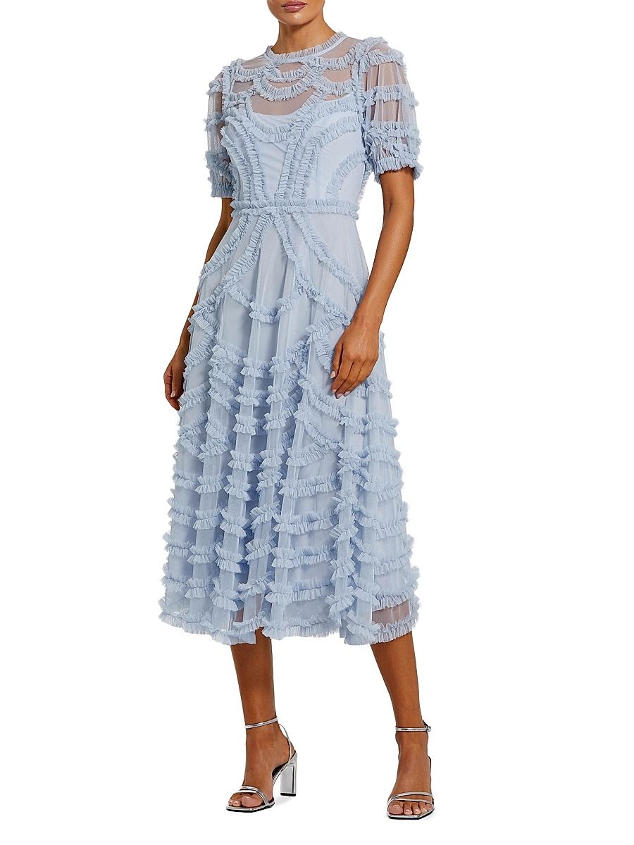 Women's Mesh Ruffle A-Line Midi-Dress - Periwinkle - Size 18