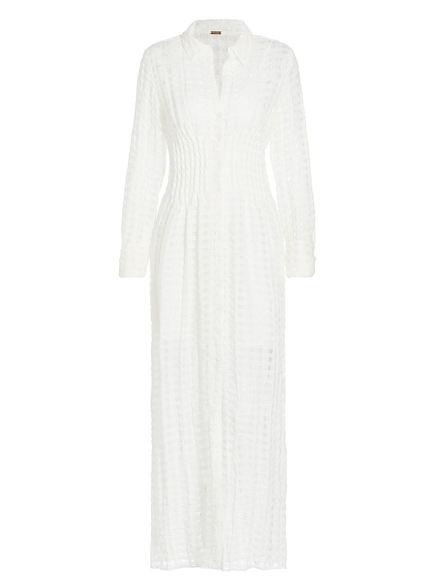 Women's Pernille Linen-Blend Checkered Maxi Dress - Off White - Size XL
