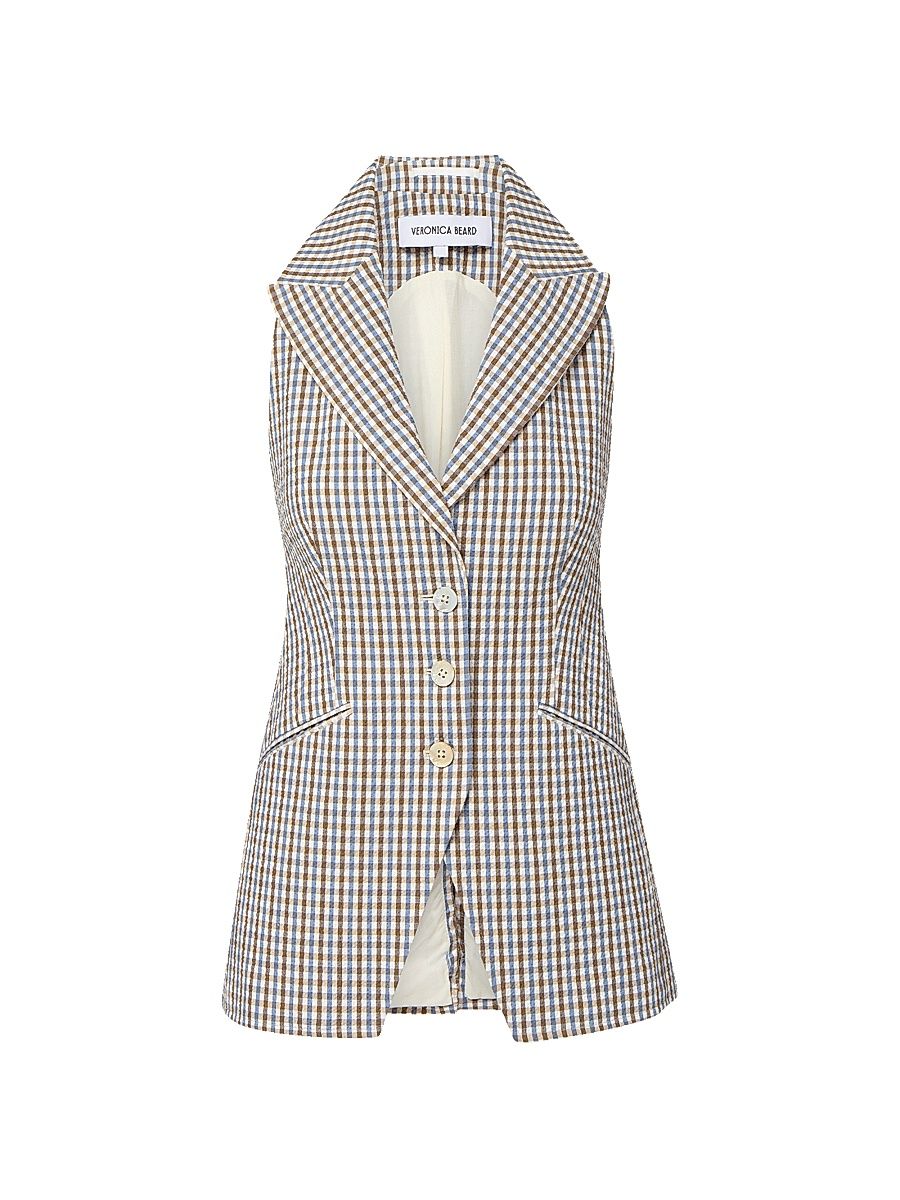 Women's Costa Gingham Tailored Vest - Acorn Multi - Size 14