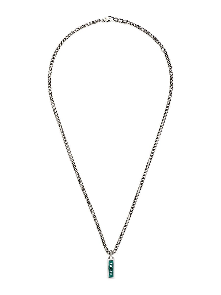 Men's Gucci Tag Sterling Silver Enamel Necklace - Silver