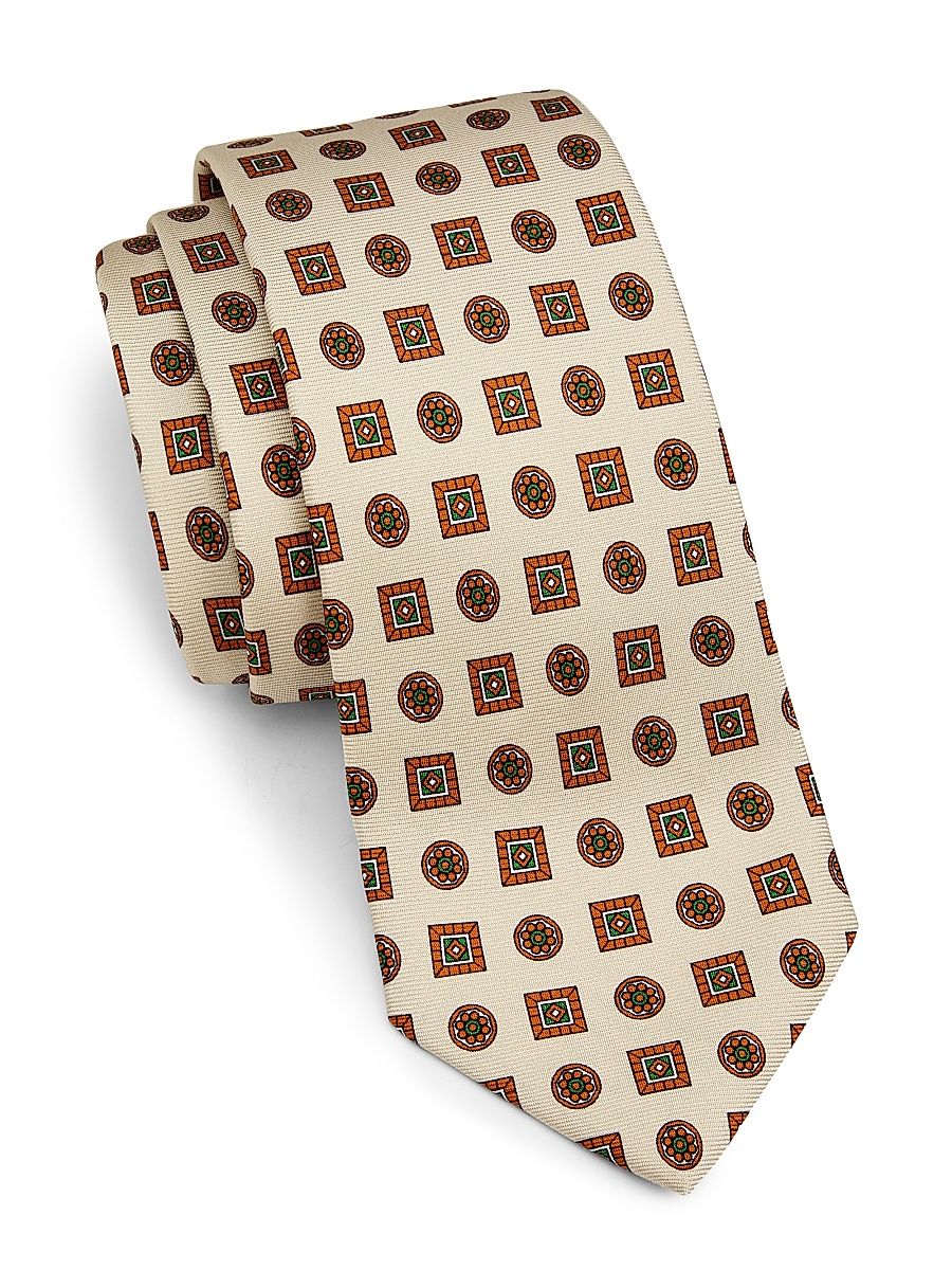 Men's Medallion-Print Silk Tie - Tan