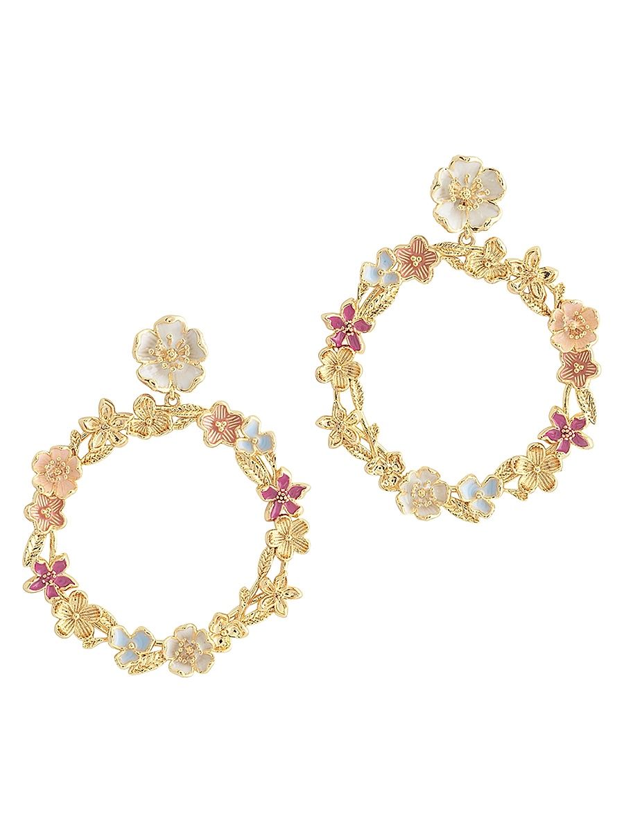Women's Wildflowers 18K-Gold-Plated & Enamel Hoop Drop Earrings - Gold