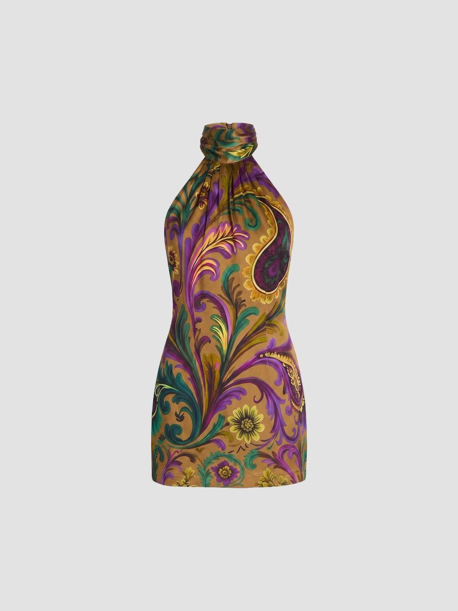 Women's Hugo Ornate Paisley Mini Dress - Ochre Ornate Paisley - Size XS